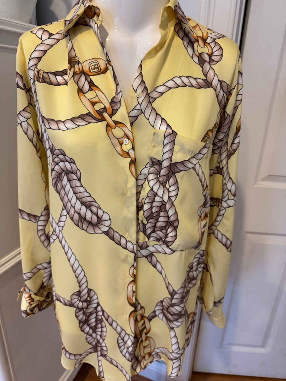 Zara Yellow Rope Print Button-Up Blouse